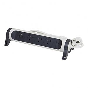 Premium contactdoos 4x2P+A met 1.5m snoer - zwart-wit