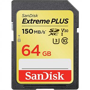 SanDisk Extreme Plus 64GB SDXC Mem Card 150MBs