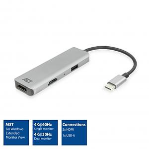 ACT USB-C 4K multiport adapter for 2 HDMI monitors, USB-A data port
