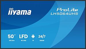 IIYAMA 50"WIDE LCD, 3840 x 2160, 4K UHD, IPS panel, Metal front bezel, Fan-less, Speakers, HDMI(2x), USB-C(DP-Alt, 15Watt))