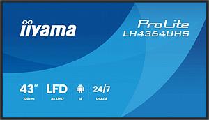 IIYAMA 43"WIDE LCD, 3840 x 2160, 4K UHD, VA panel, Metal front bezel, Fan-less, Speakers, HDMI(2x), USB-C(DP-Alt, 15Watt)
